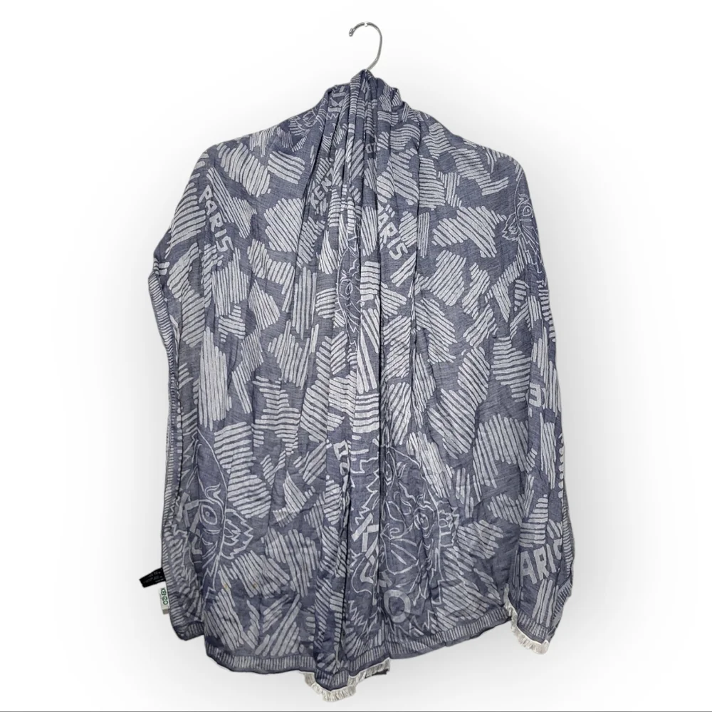 KENZO Paris Blue Tiger Head Silk Cotton Scarf